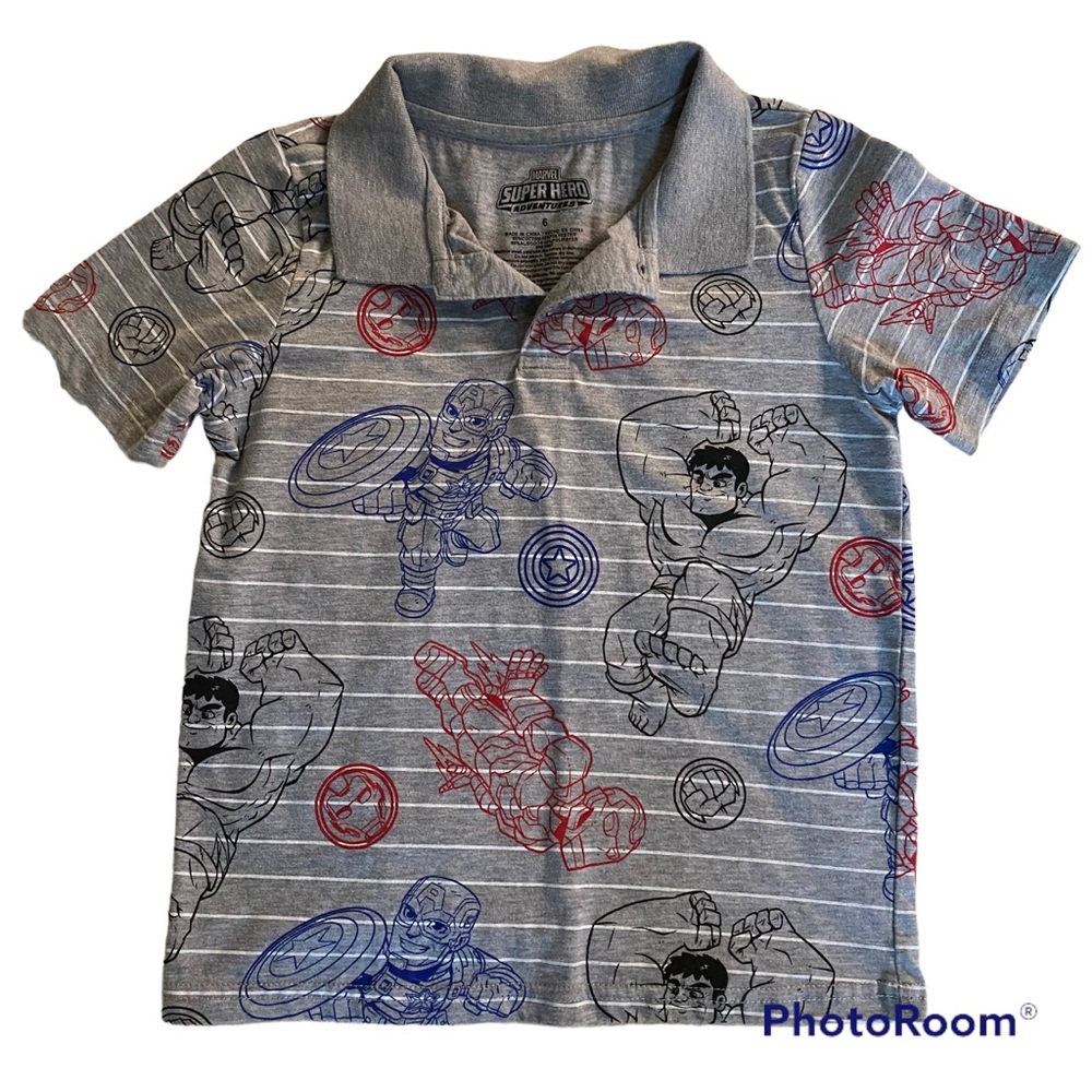 Marvel Gray Polo Shirt Size 6
